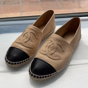 CHANEL Tan and Black Espadrilles